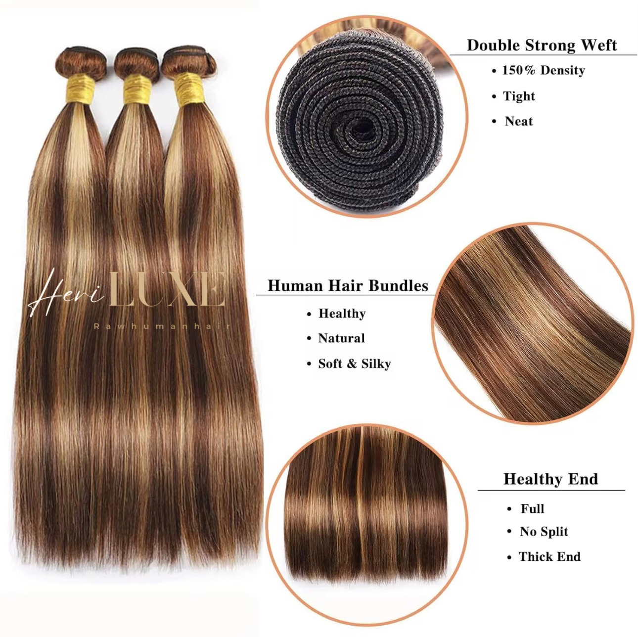 100% raw human hair Brown highlighted straight bundles/ price for one piece