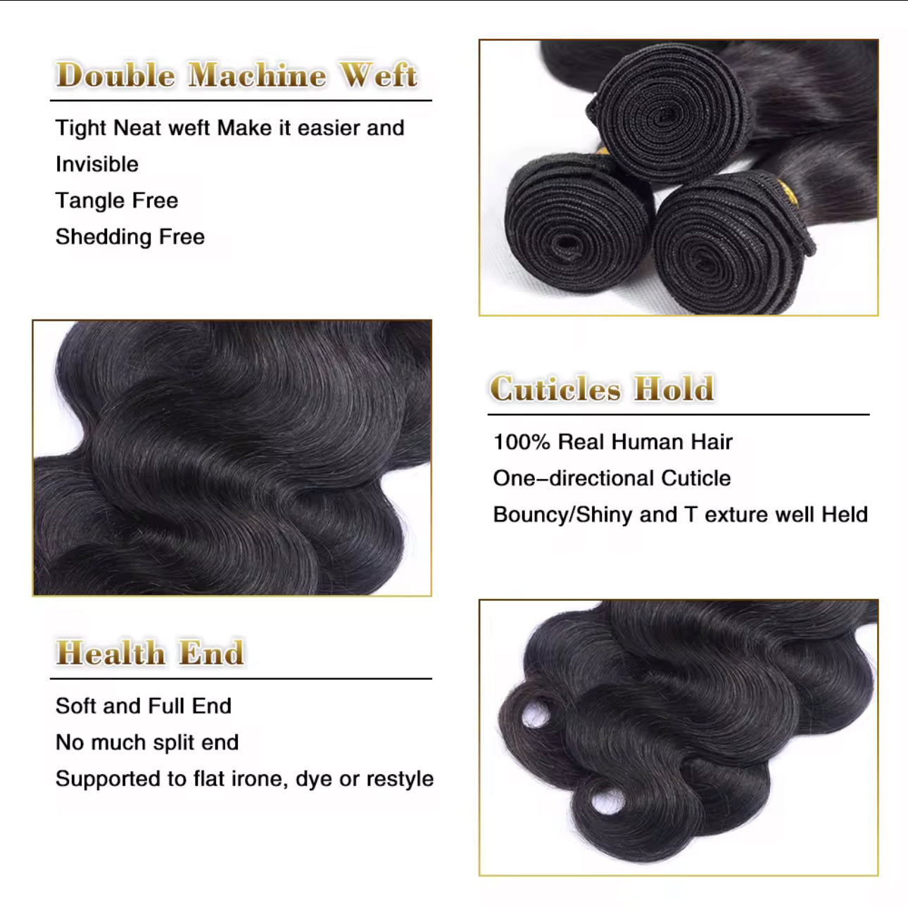 100% raw human hair bundle - Body wave price starts from a single bundle