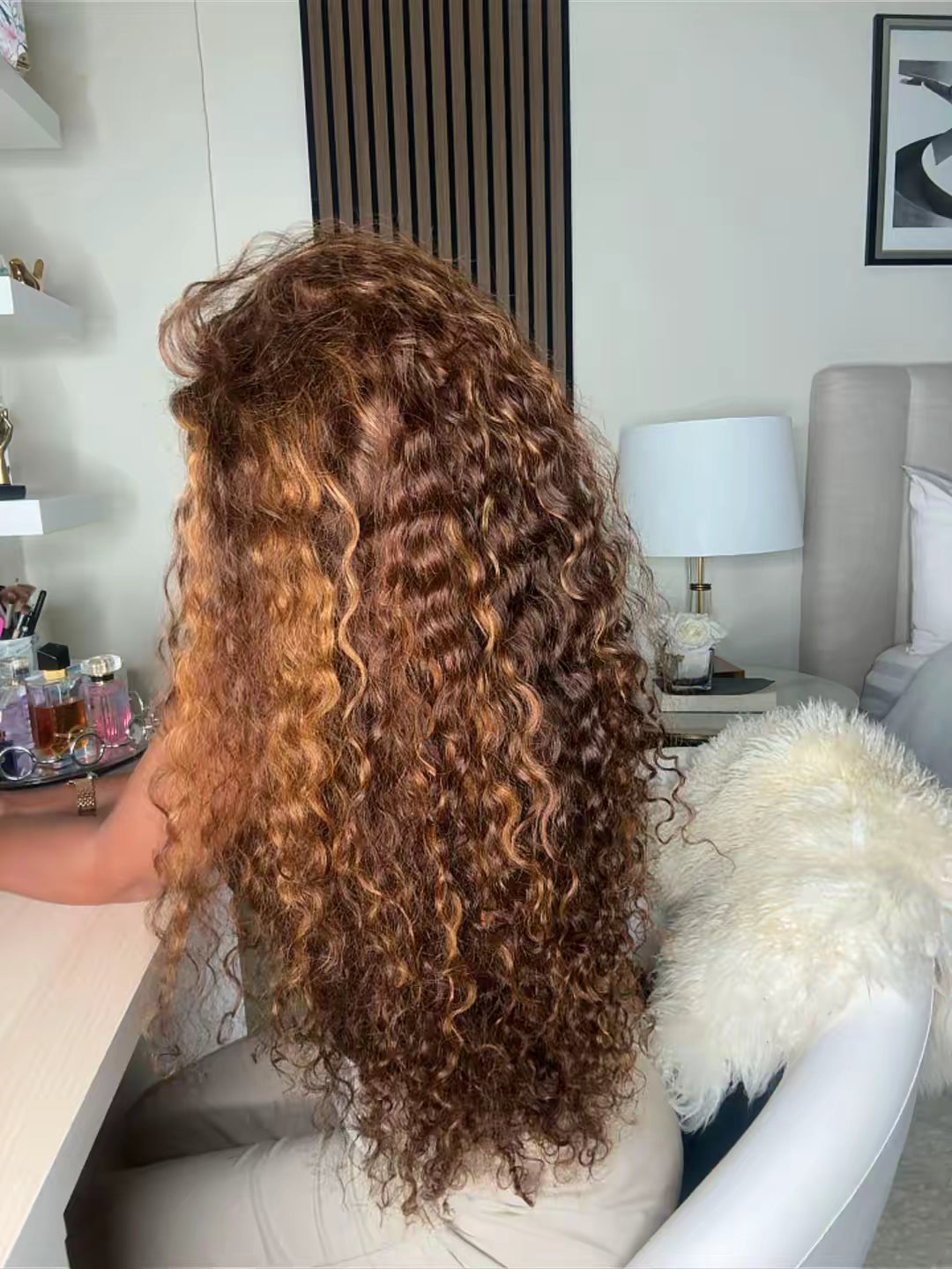 Brown highlighted Brazilian curls high density 100% human hair