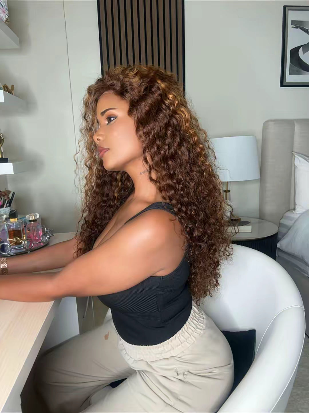 Brown highlighted Brazilian curls high density 100% human hair