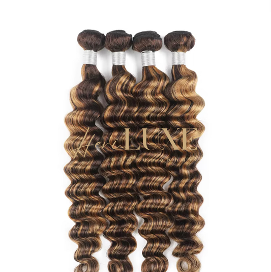 Brown Highlighted deep wave 100/% human hair/ price is for one single bundle