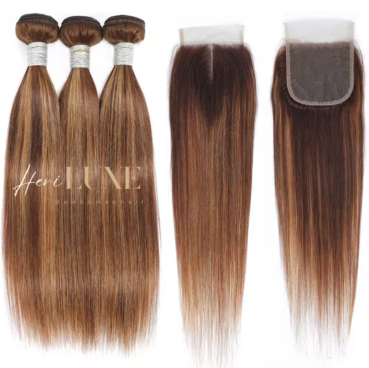 100% raw human hair Brown highlighted straight bundles/ price for one piece