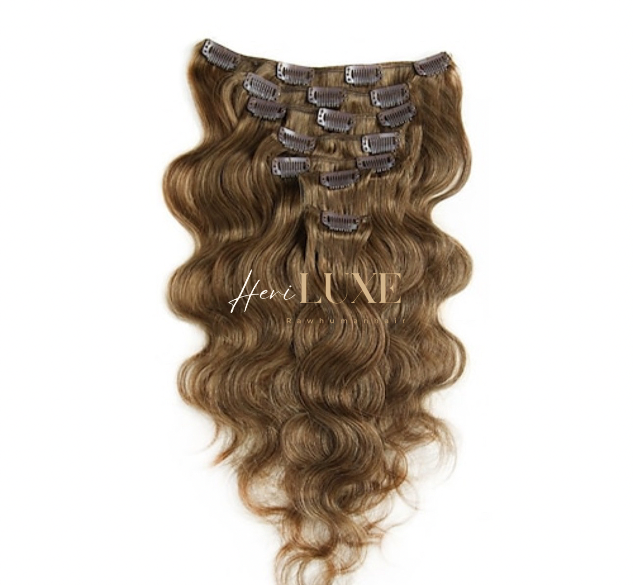 Clips brown highlighted body wave/100% human hair