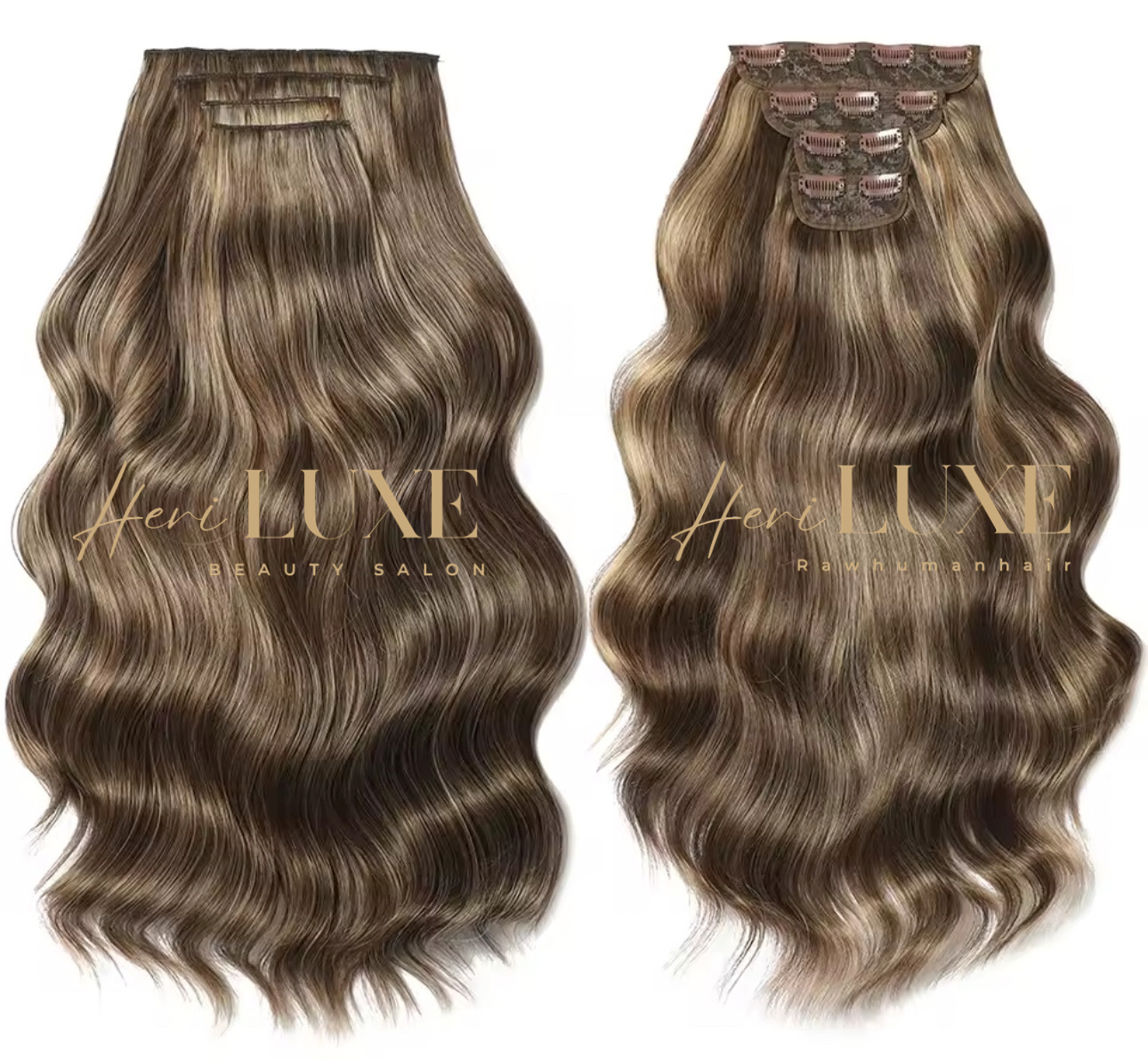 Clips brown highlighted body wave/100% human hair