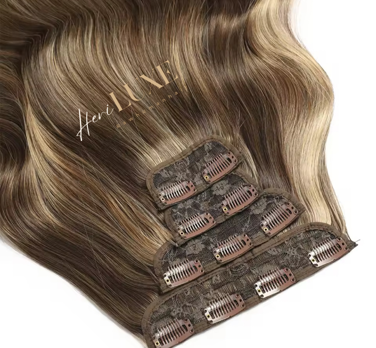 Clips brown highlighted body wave/100% human hair
