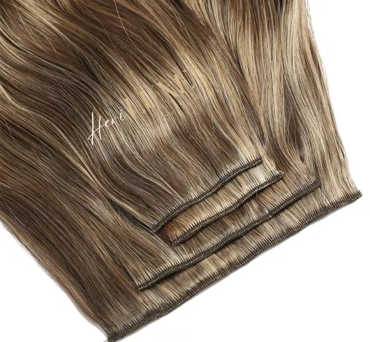 Clips brown highlighted body wave/100% human hair