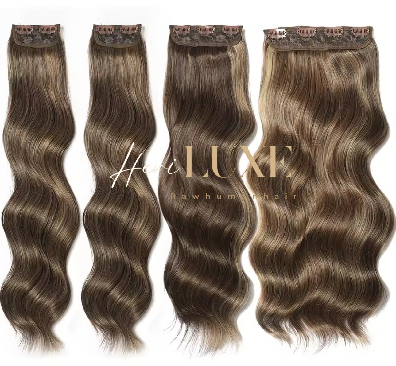 Clips brown highlighted body wave/100% human hair