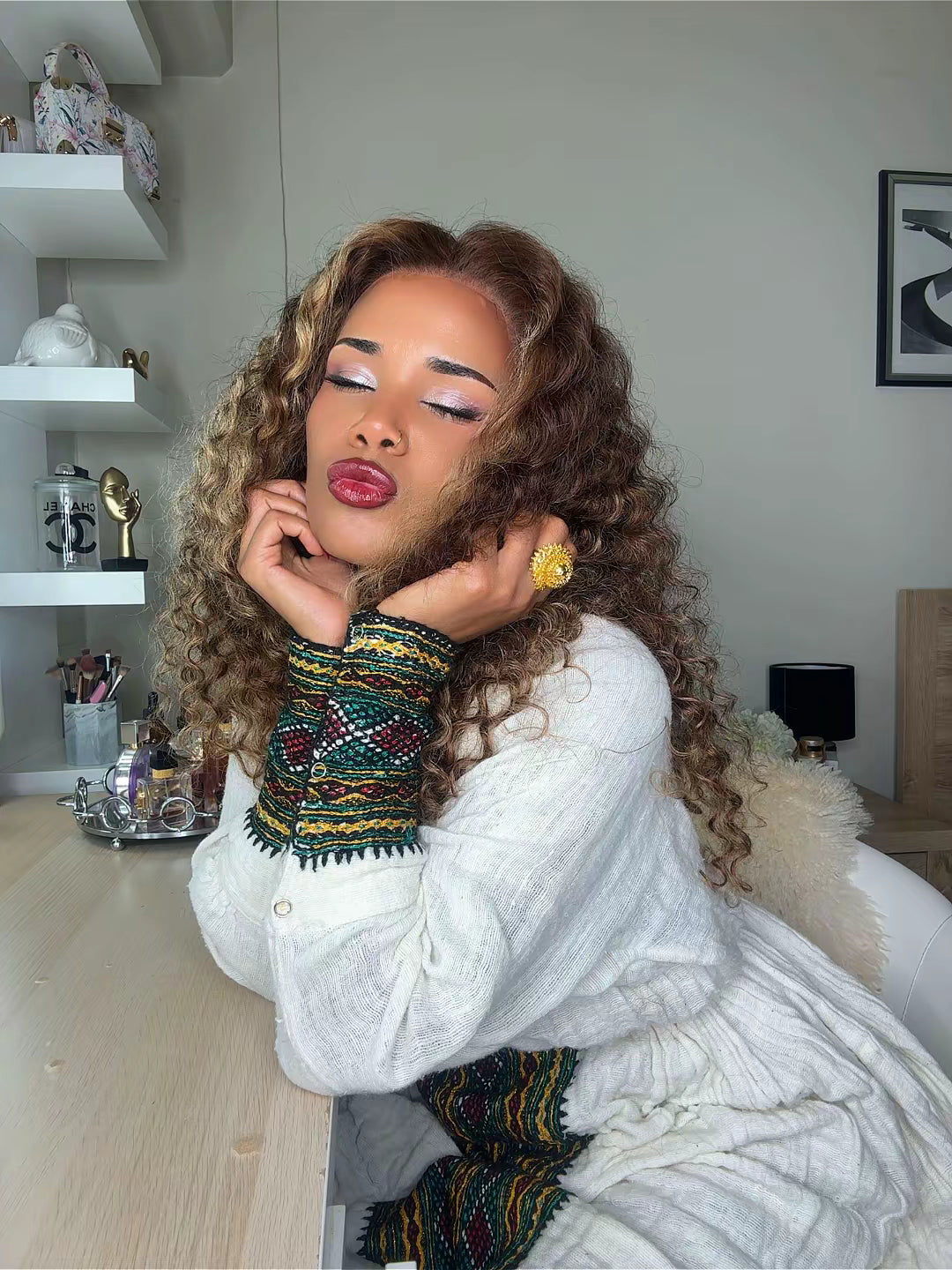 Brown highlighted wig/ 100/human hair 13x4 HD lace