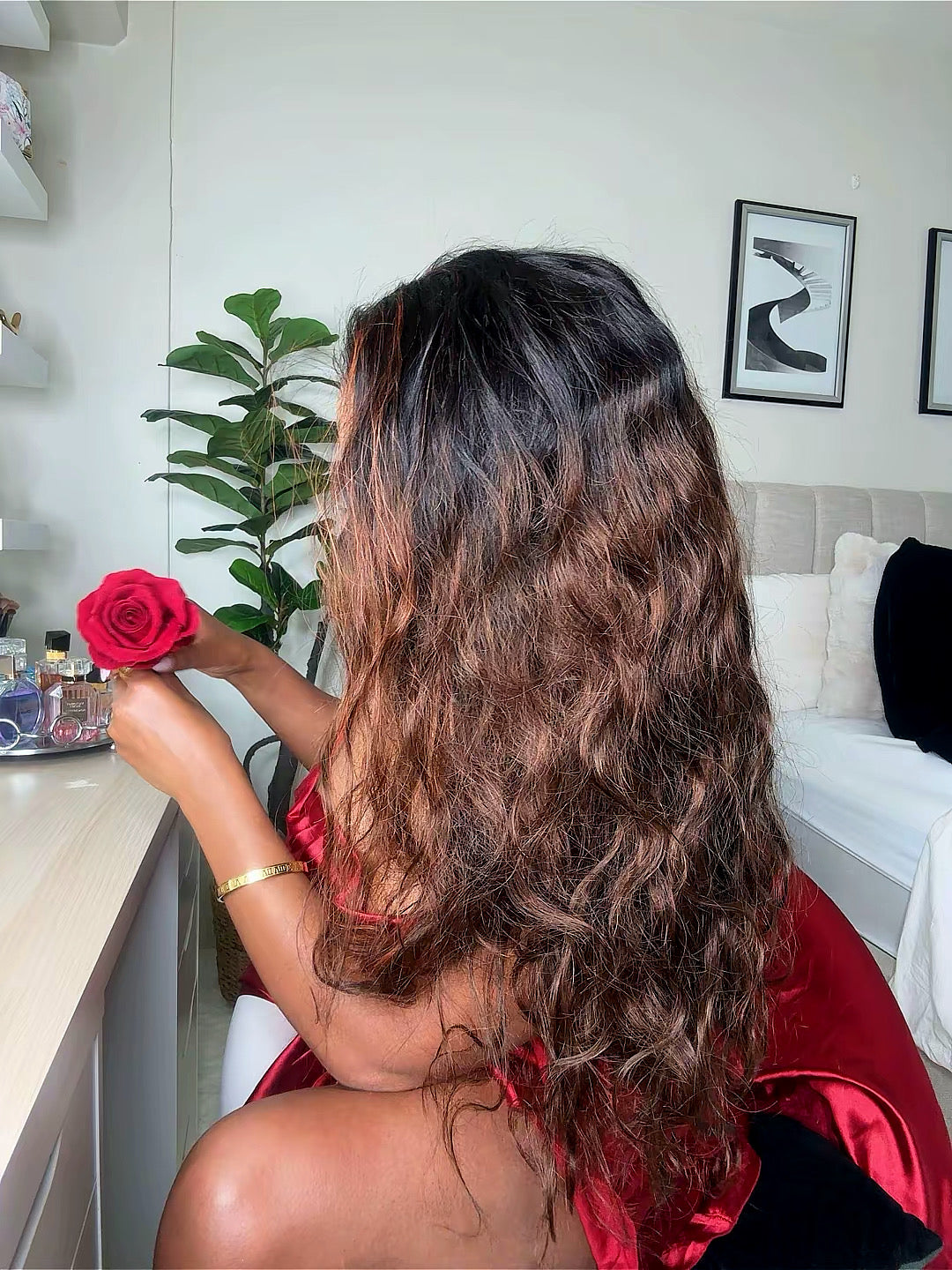 Brown red orange highlighted wig body wave 5x5 HD lace 100% human hair
