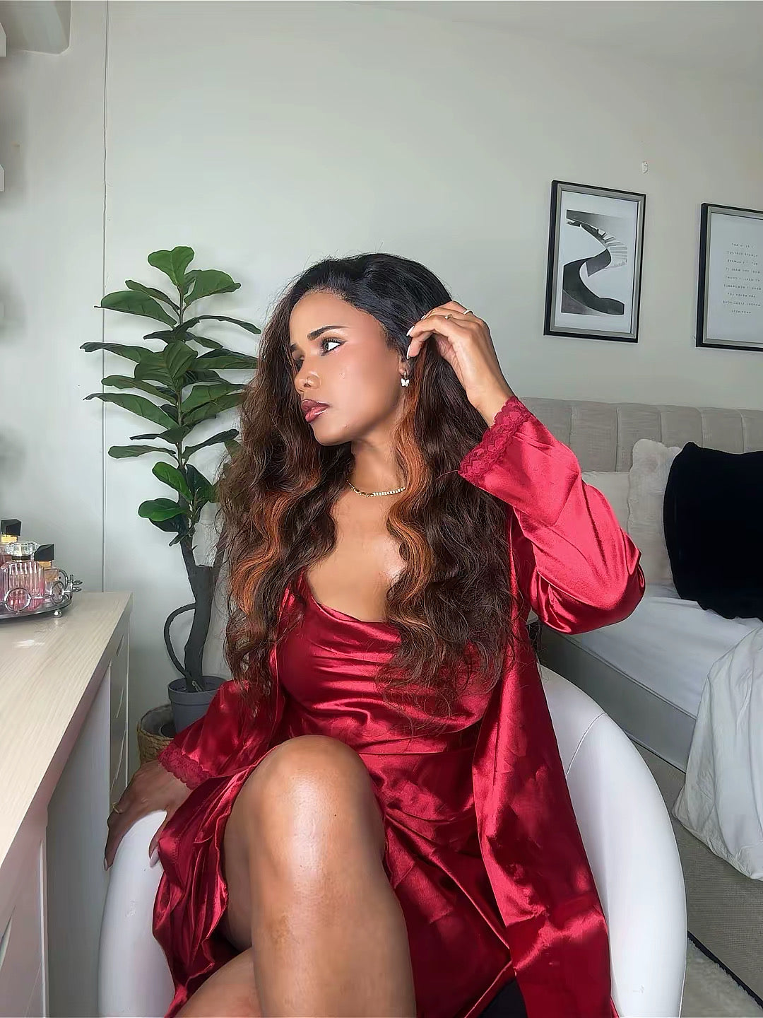 Brown red orange highlighted wig body wave 5x5 HD lace 100% human hair